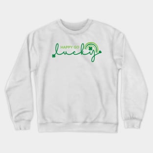 St Patrick's Day-Happy Go Lucky Clover Rainbow Crewneck Sweatshirt